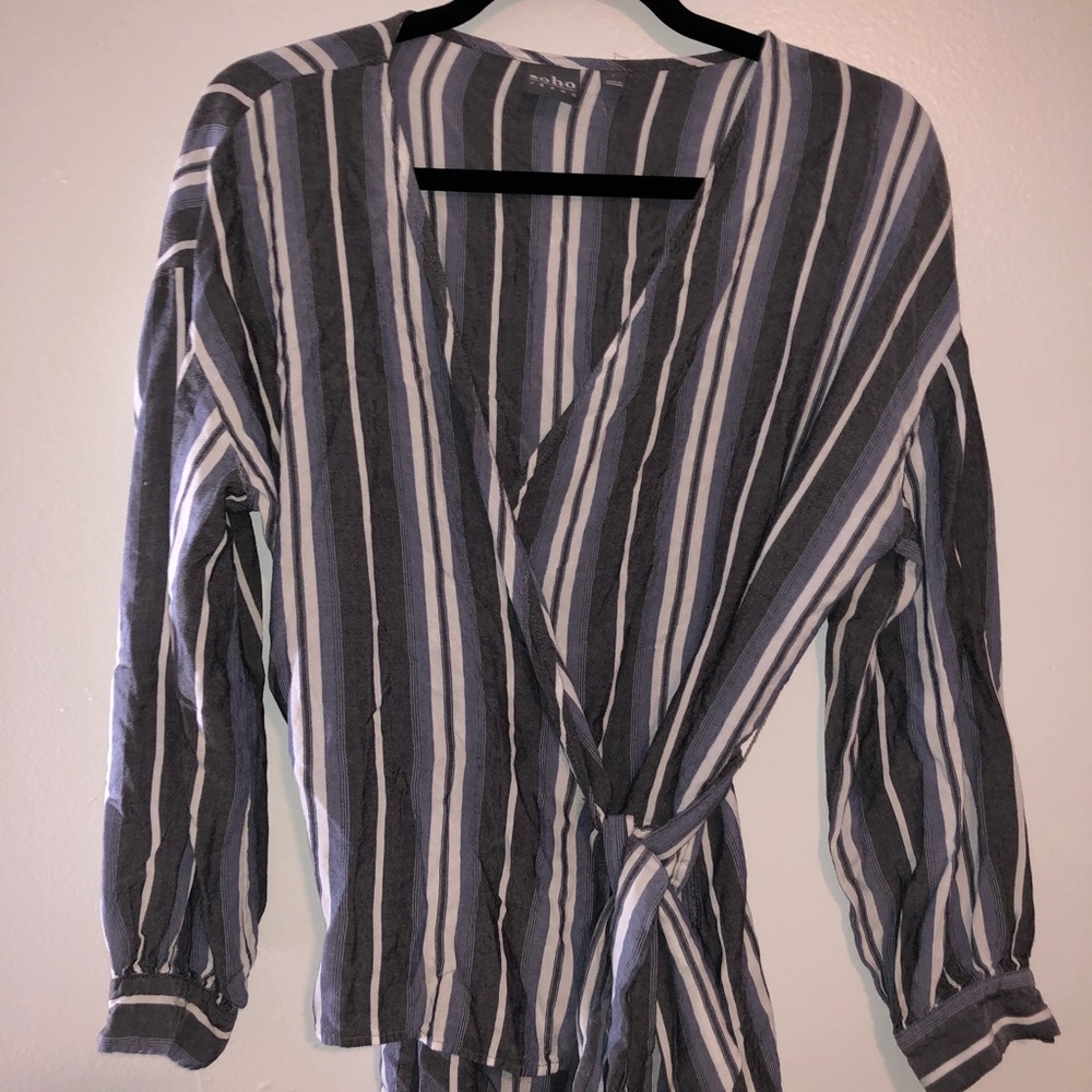 Striped surplice wrap top